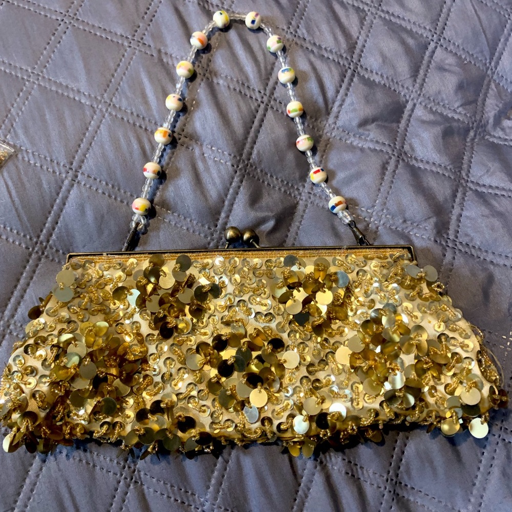 vintage gold sequin beaded clutch purse